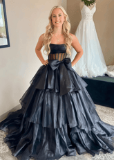 Maggie | A Line Strapless Black Long Prom Dress Near Me - Price #price_variant_lowest# - Black - PromDressClub